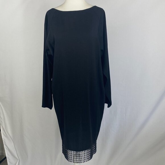 A.J. Bari Vintage Black Midi Cocktail Dress Beaded Detail Size 4 Long Sleeve - Picture 8 of 14